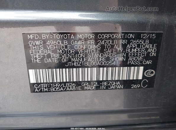 JTHBZ1BL0GA002541 2016 LEXUS GS 350 Gray Vista del compartimento del motor