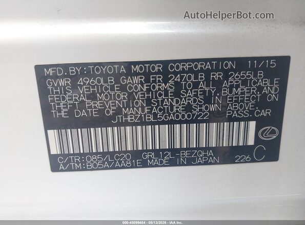 JTHBZ1BL5GA000722 2016 LEXUS GS 350 Белый Вид подкапотного пространства