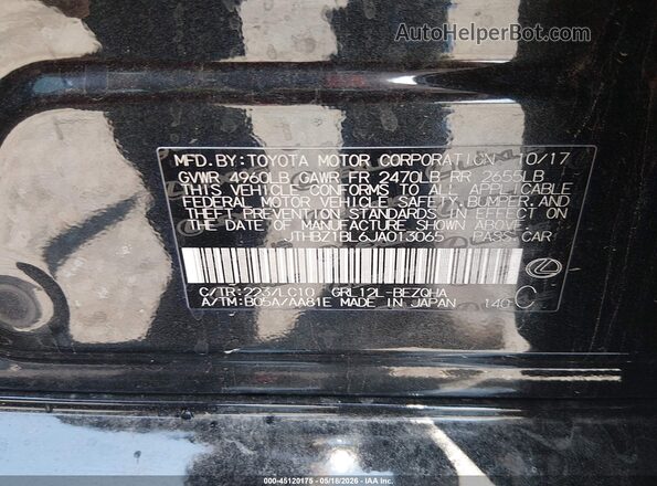 JTHBZ1BL6JA013065 2018 LEXUS GS 350 Black Вид підкапотного простору