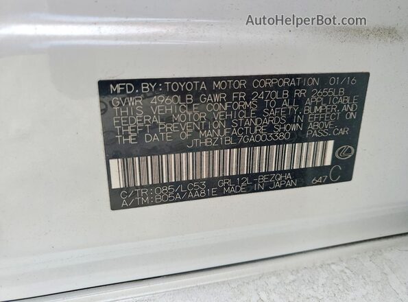 JTHBZ1BL7GA003380 2016 LEXUS GS White Widok komory silnika