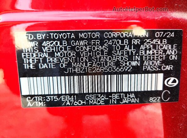 JTHBZ1E26R5036692 2024 LEXUS IS Red 