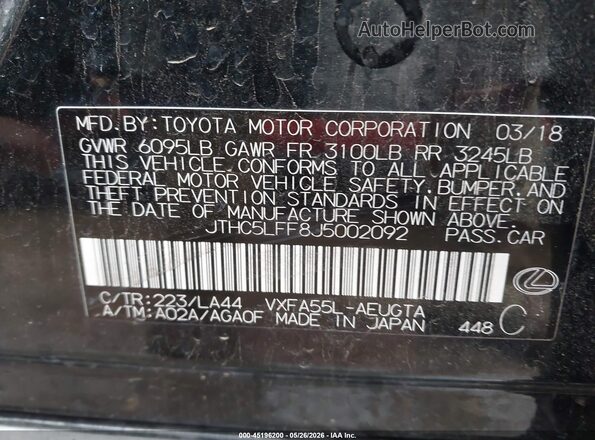 JTHC5LFF8J5002092 2018 LEXUS LS 500 Black Շարժիչի բաժամունքի տեսք