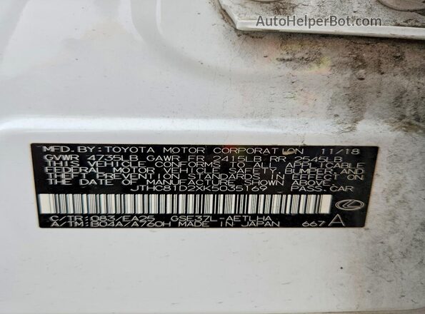 JTHC81D2XK5035169 2019 LEXUS IS Белый 