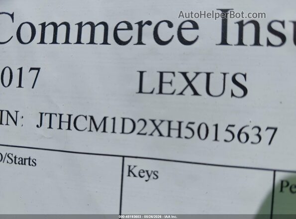 JTHCM1D2XH5015637 2017 LEXUS IS 300 White Widok naklejki z numerem VIN