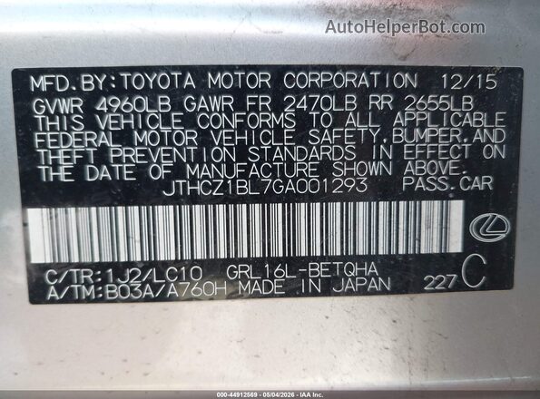 JTHCZ1BL7GA001293 2016 LEXUS GS 350 Silver Widok komory silnika