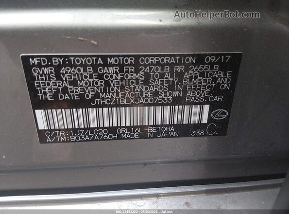 JTHCZ1BLXJA007533 2018 LEXUS GS 350 Gray Vista del compartimento del motor