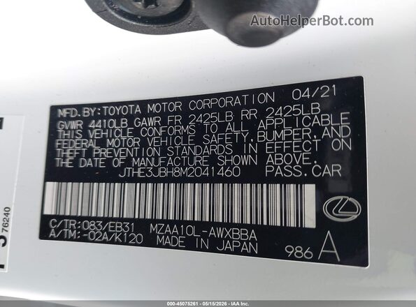 JTHE3JBH8M2041460 2021 LEXUS UX 200 White Vista del compartimento del motor