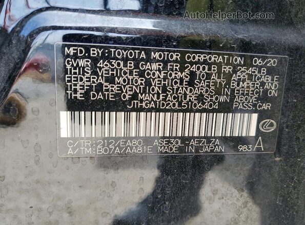 JTHGA1D20L5106404 2020 LEXUS IS Black ძრავის განყოფილების ხედი