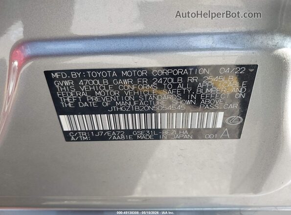 JTHGZ1B20N5054545 2022 LEXUS IS 350 Beige Շարժիչի բաժամունքի տեսք