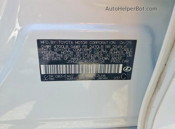 JTHGZ1B28S5089104 2025 LEXUS IS White VIN კოდის სტიკერის ხედი