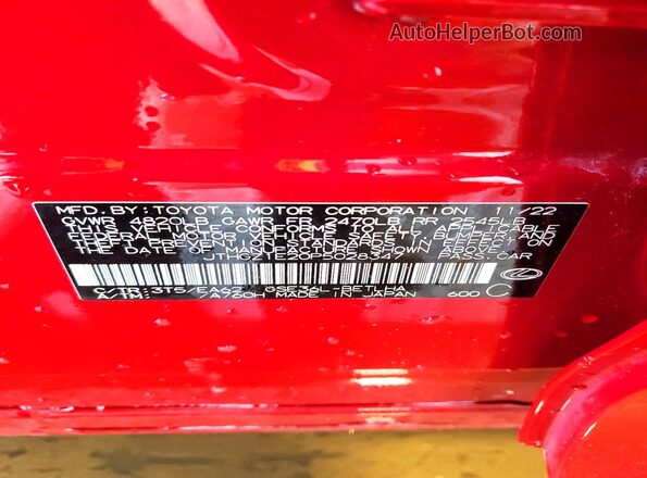 JTHGZ1E20P5028347 2023 LEXUS IS Red Widok naklejki z numerem VIN