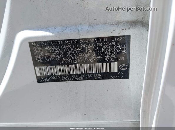 JTHGZ1E21P5029247 2023 LEXUS IS 350 White Vista interior delantera