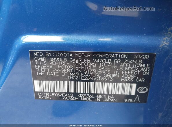 JTHGZ1E26M5018613 2021 LEXUS IS 350 Синий Вид подкапотного пространства