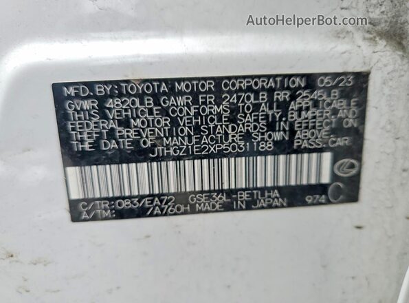 JTHGZ1E2XP5031188 2023 LEXUS IS White Widok naklejki z numerem VIN