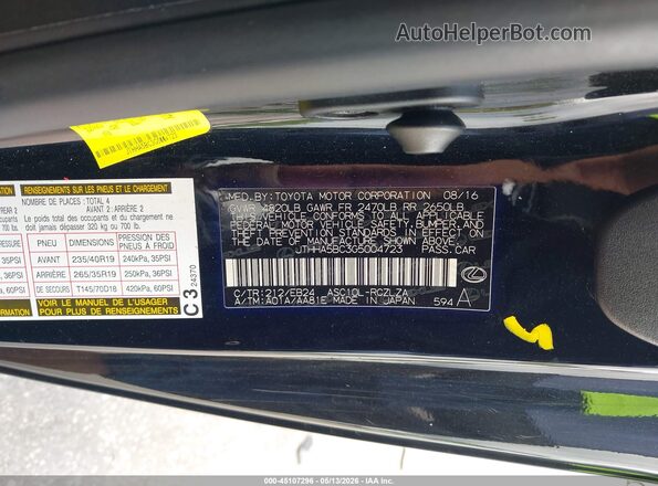 JTHHA5BC3G5004723 2016 LEXUS RC 200T Black Vista del compartimento del motor