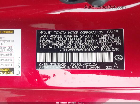 JTHHA5BC5K5010189 2019 LEXUS RC 300 Red Engine compartment view