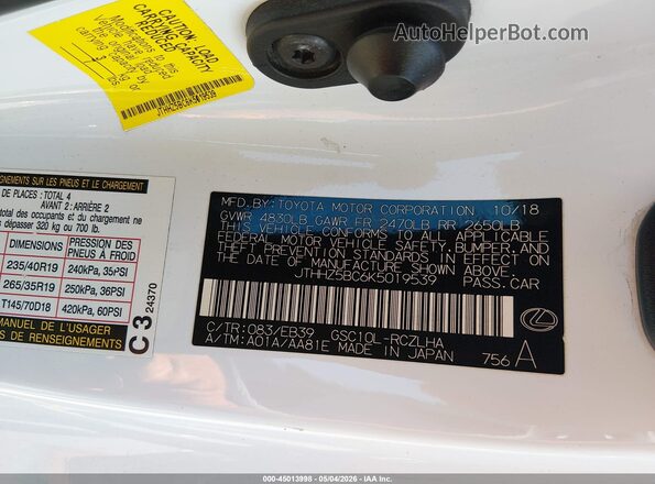 JTHHZ5BC6K5019539 2019 LEXUS RC 350 White Vista del compartimento del motor