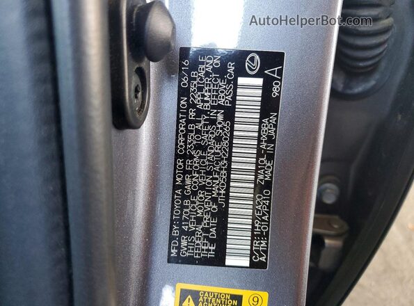 JTHKD5BH3H2280265 2017 LEXUS CT Gray Widok naklejki z numerem VIN