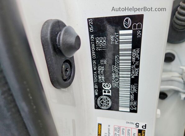 JTHL9JBH0R2072375 2024 LEXUS UX White VIN կոդի պիտակի տեսք
