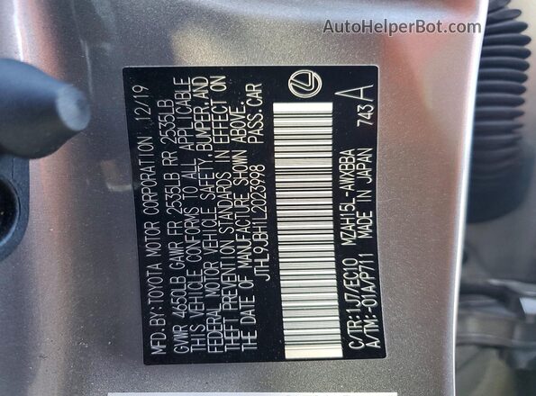 JTHL9JBH1L2023998 2020 LEXUS UX Серый 