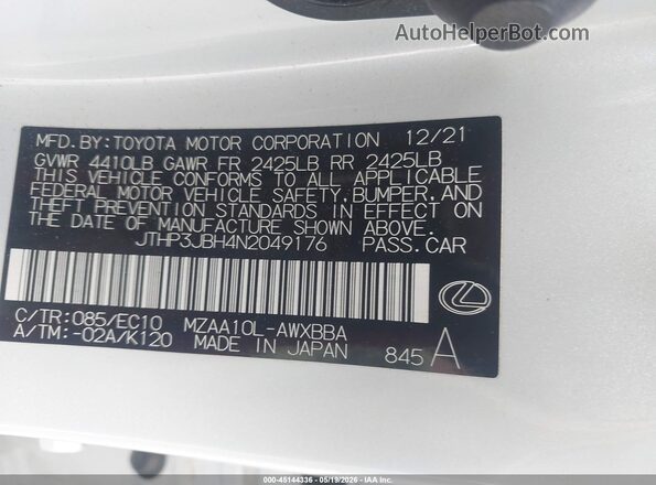 JTHP3JBH4N2049176 2022 LEXUS UX 200 White Widok komory silnika