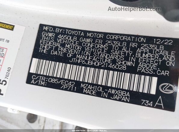 JTHP6JBH0P2146028 2023 LEXUS UX 250H White Engine compartment view