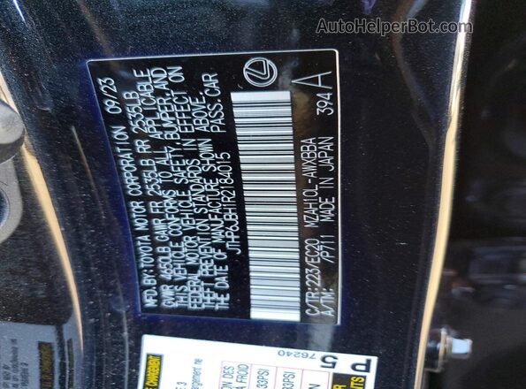 JTHP6JBH1R2184015 2024 LEXUS UX Charcoal VIN sticker view