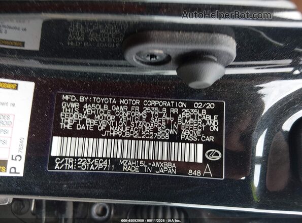 JTHP9JBH2L2027558 2020 LEXUS UX 250H Black Engine compartment view