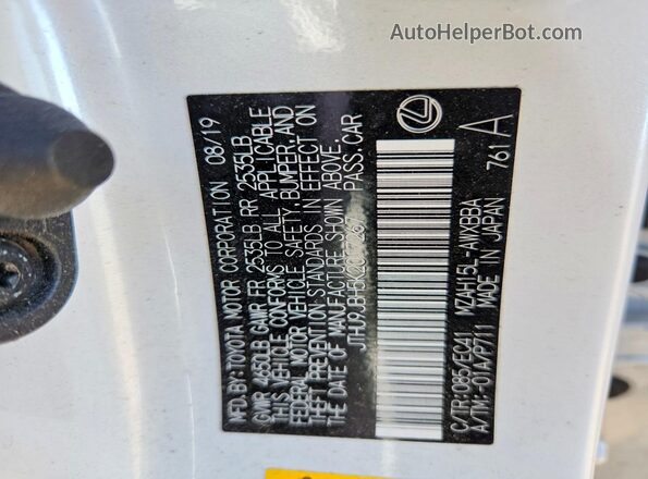 JTHU9JBH5K2017267 2019 LEXUS UX White VIN կոդի պիտակի տեսք