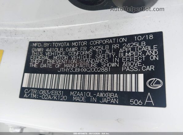 JTHY3JBHXK2002881 2019 LEXUS UX 200 White Շարժիչի բաժամունքի տեսք