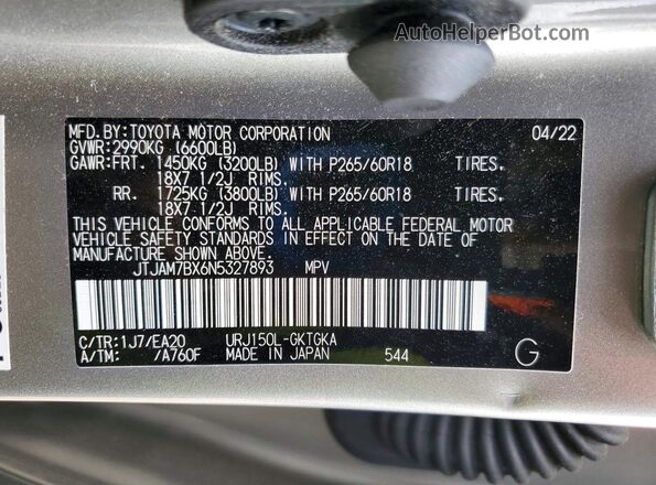 JTJAM7BX6N5327893 2022 LEXUS GX Silver 