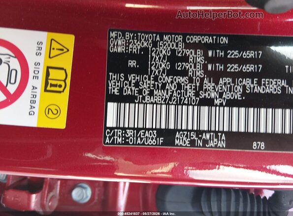 JTJBARBZ7J2174107 2018 LEXUS NX 300 Red Вид підкапотного простору