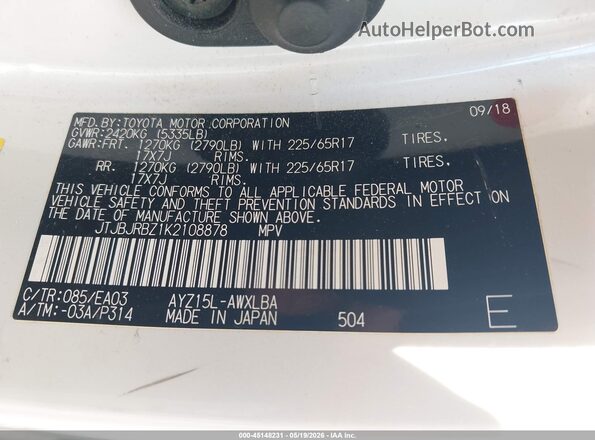 JTJBJRBZ1K2108878 2019 LEXUS NX 300H White Շարժիչի բաժամունքի տեսք