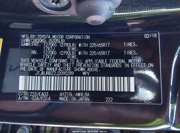 JTJBJRBZ2J2090289 2018 LEXUS NX 300H Black Widok komory silnika