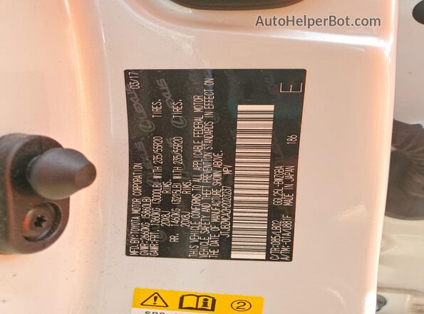 JTJBZMCA2H2023237 2017 LEXUS RX White Widok naklejki z numerem VIN