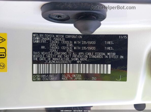 JTJBZMCA6G2004270 2016 LEXUS RX 350 White Engine compartment view