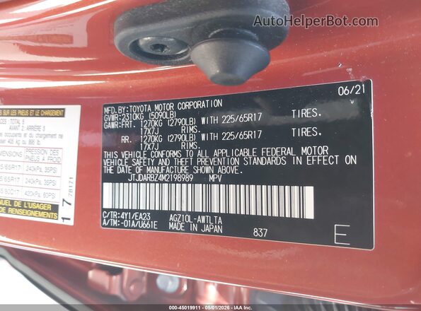 JTJDARBZ4M2198989 2021 LEXUS NX 300 Orange Vista del compartimento del motor