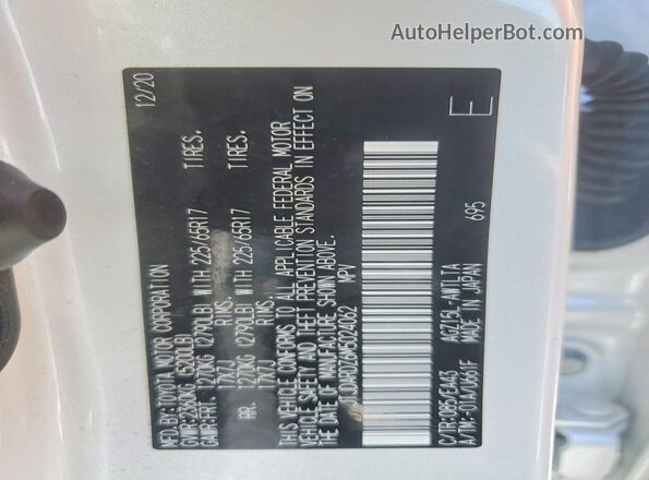 JTJDARDZ6M5024062 2021 LEXUS NX White Widok naklejki z numerem VIN