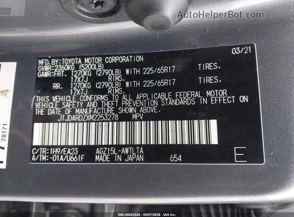 JTJDARDZXM2253278 2021 LEXUS NX 300 Gray Vista del compartimento del motor