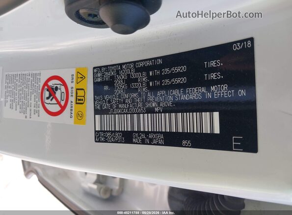 JTJDGKCAXJ2000653 2018 LEXUS RX 450HL White Widok komory silnika