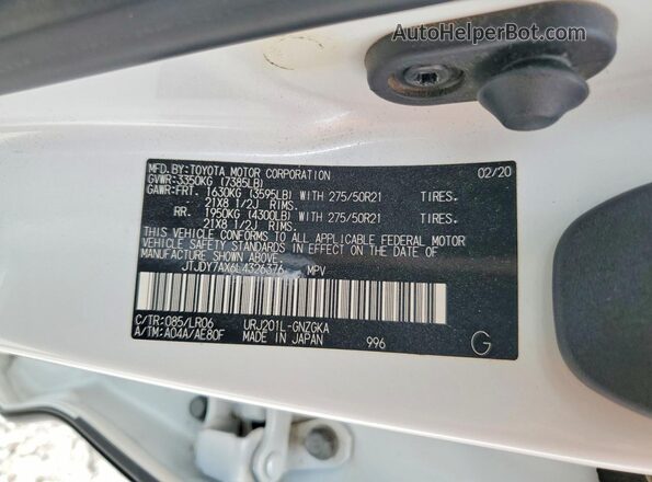 JTJDY7AX6L4326376 2020 LEXUS LX White Vista de la etiqueta del VIN