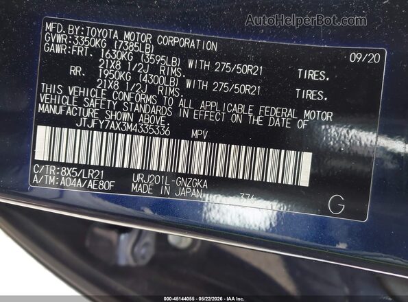 JTJFY7AX3M4335336 2021 LEXUS LX 570 Dark Blue Շարժիչի բաժամունքի տեսք