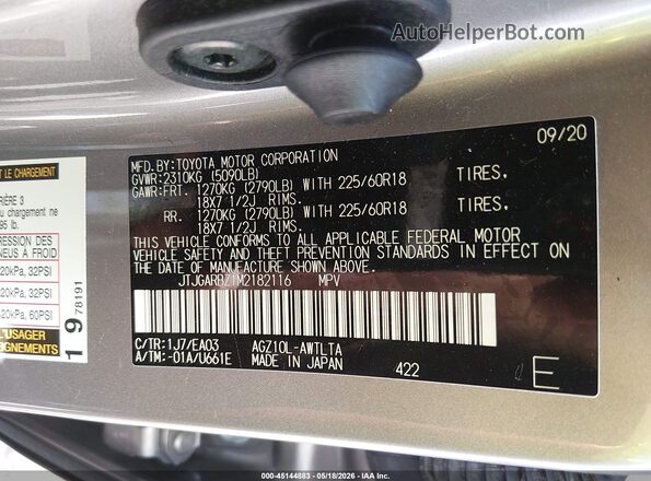 JTJGARBZ1M2182116 2021 LEXUS NX 300 Silver 