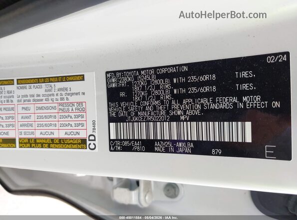 JTJGKCEZ7R5022012 2024 LEXUS NX 350H White Vista del compartimento del motor