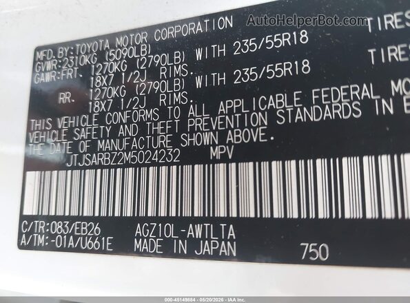 JTJSARBZ2M5024232 2021 LEXUS NX 300 White Widok komory silnika