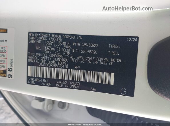 JTJTBCDX2R5035118 2024 LEXUS GX 550 White Engine compartment view