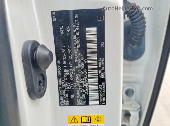 JTJYARBZXK2136432 2019 LEXUS NX White Vista de la etiqueta del VIN