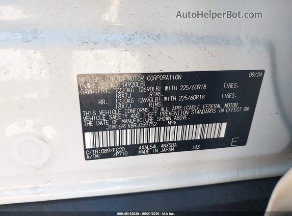 JTM16RFV8RJ059752 2024 TOYOTA RAV4 HYBRID Белый 