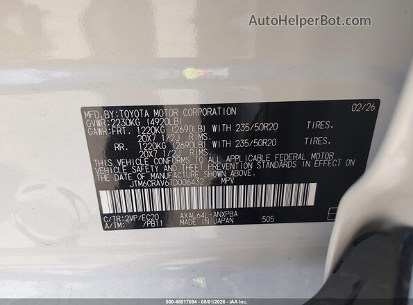 JTM6CRAV6TD006432 2026 TOYOTA RAV4 White Engine compartment view