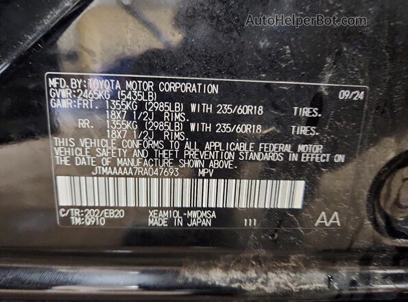 JTMAAAAA7RA047693 2024 TOYOTA BZ4X Black Вид наклейки з VIN-кодом